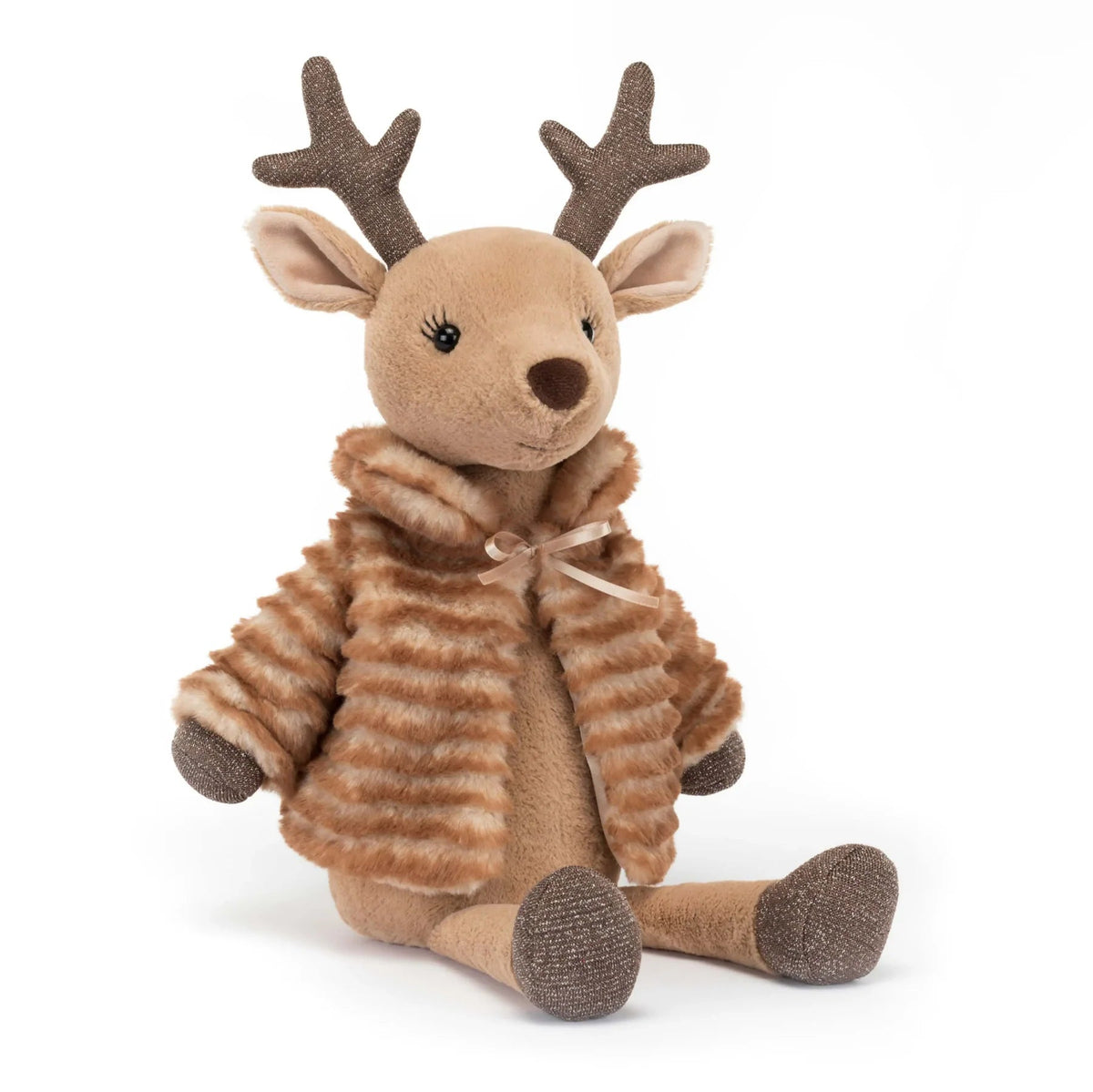 Plush Reindeer Stuffed Toy in Striped Jacket – Soft Cuddly Christmas Animal for Kids