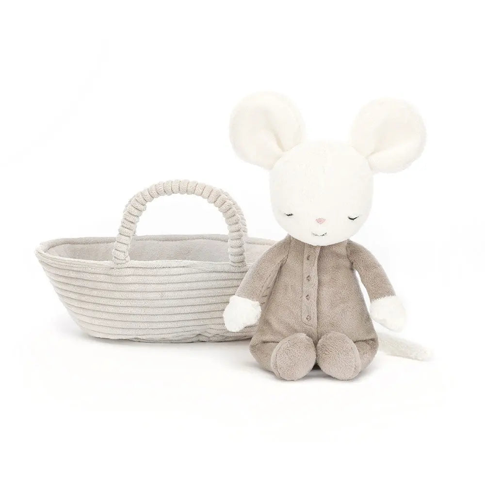 Soft Plush Mouse Toy Set in Woven Basket – Cuddly Stuffed Animal for Kids & Babies