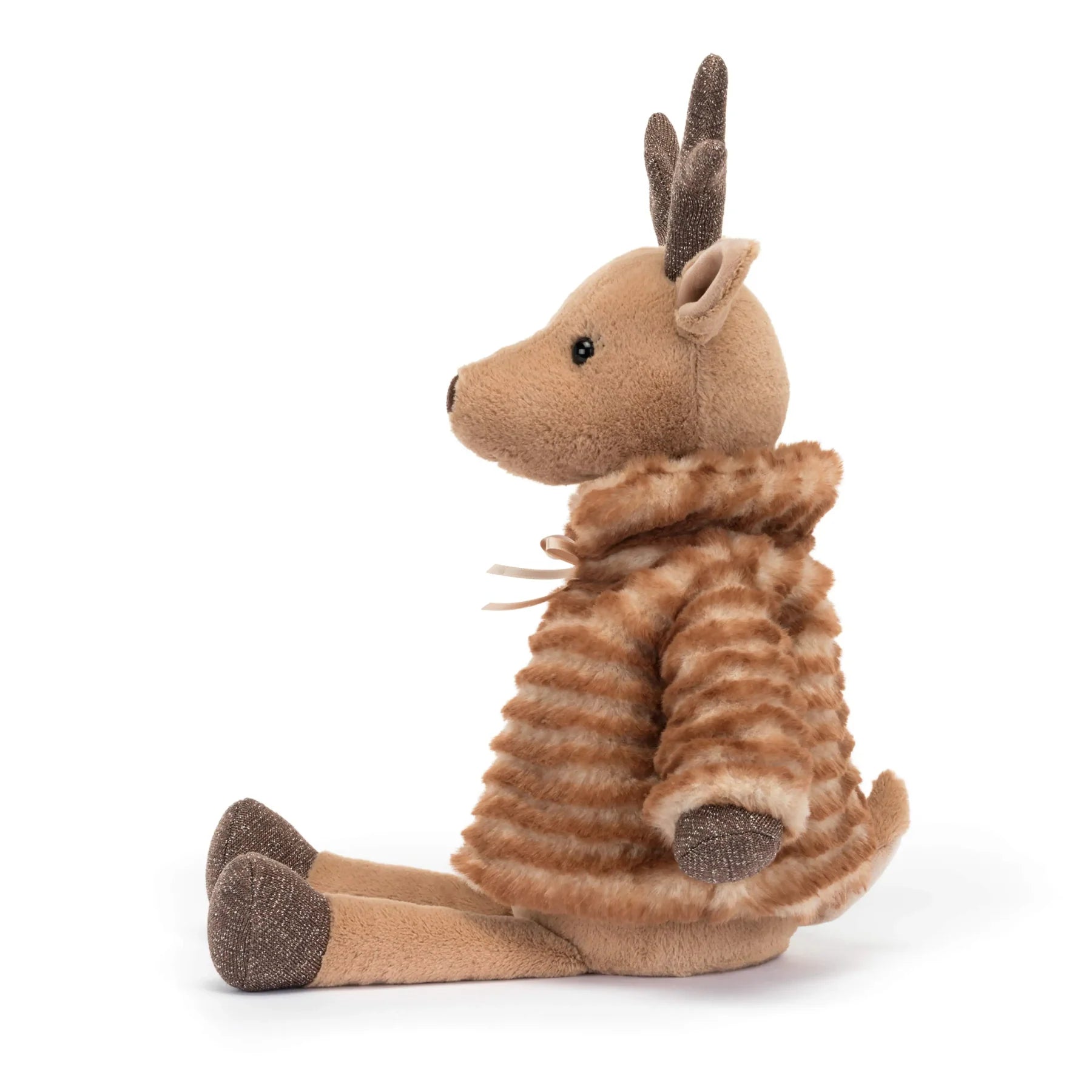 Plush Reindeer Stuffed Toy in Striped Jacket – Soft Cuddly Christmas Animal for Kids