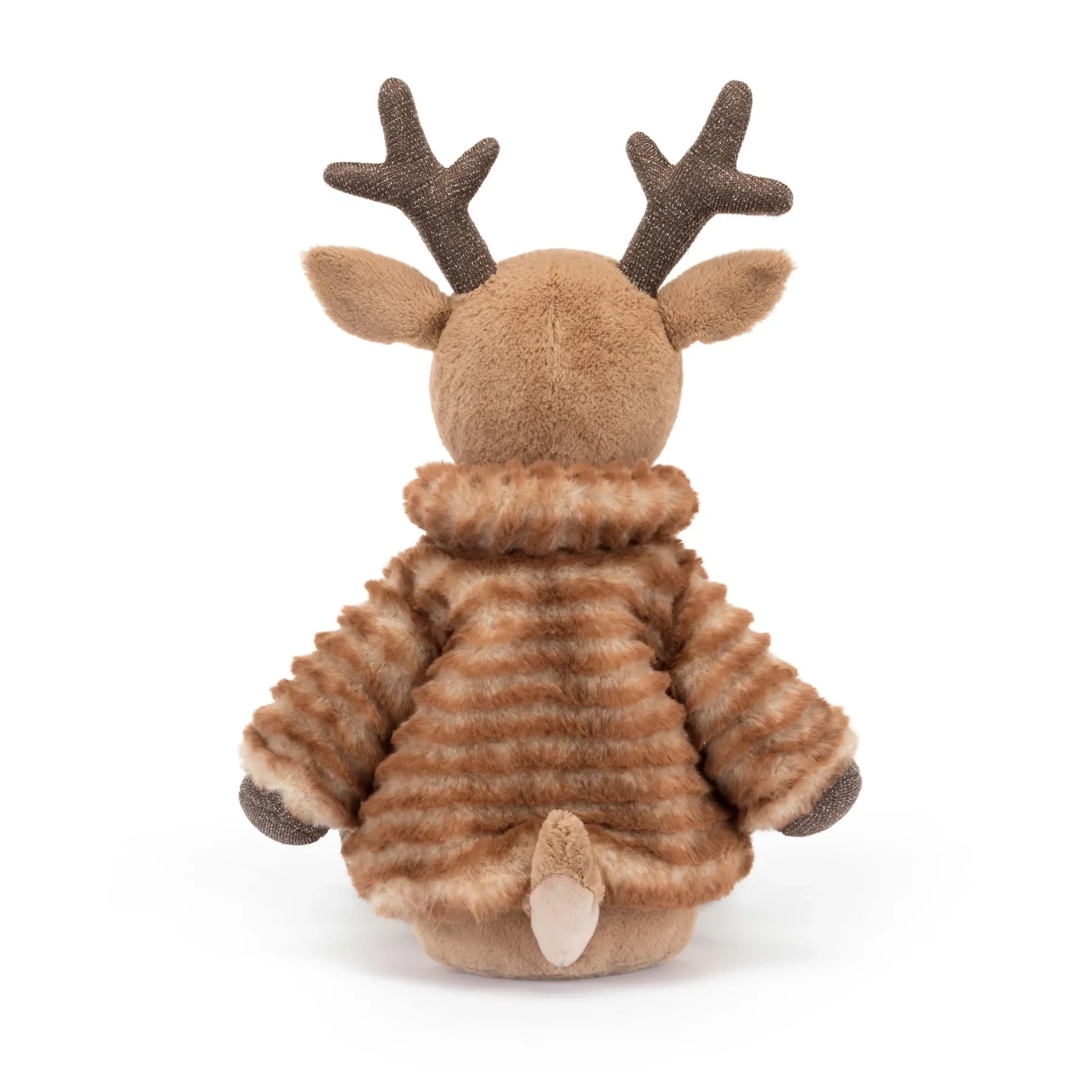 Plush Reindeer Stuffed Toy in Striped Jacket – Soft Cuddly Christmas Animal for Kids
