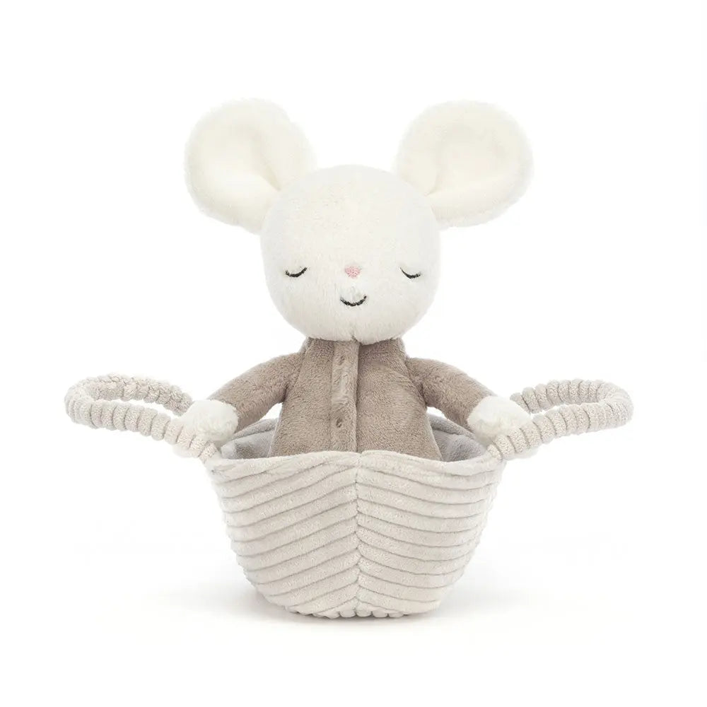 Soft Plush Mouse Toy Set in Woven Basket – Cuddly Stuffed Animal for Kids & Babies